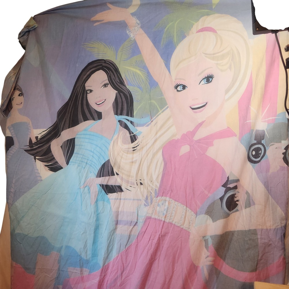 Barbie Tropical Red Carpet Cotton Flat Sheet Pink Blue Graphic bedding